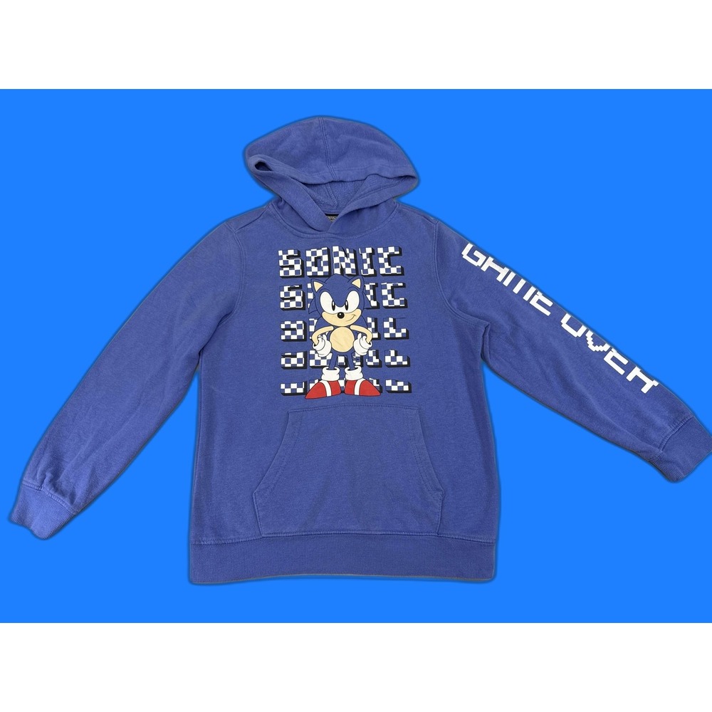 SONIC THE HEDGEHOG Graphic Pullover Hoodie M Blue 60%COTTON 40%POLYESTER - Picture 1 of 9